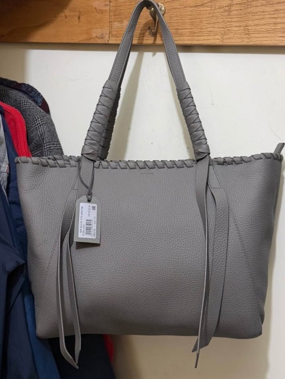 NEW $358 All Saints Kepi tote in storm gray